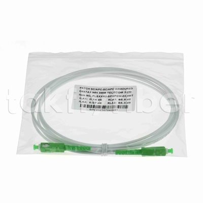 설치류 저항성 G657A2 SC APC 광섬유 패치코드 장갑 광섬유 패치 케이블 SM 3.0mm