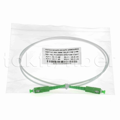 EN50575 CPR 인증 SC APC 광섬유 패치코드 장갑 광섬유 패치 리드 심플렉스 3.0mm LSZH 흰색 재킷
