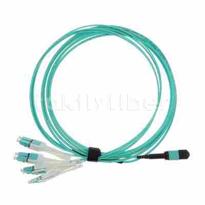 MPO에서 LC Uniboot OM3 광섬유 케이블 패치 코드, MMF 8-코어 섬유, QSFP+트랜시버