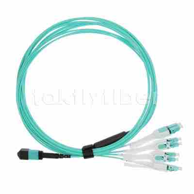 MPO에서 LC Uniboot OM3 광섬유 케이블 패치 코드, MMF 8-코어 섬유, QSFP+트랜시버