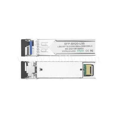 SFP 트랜시버 모듈 1.25gbps 20km LC 도달 Tx1310nm/Rx1550nm 데이터 센터 FTTH FTTX를 위한 양방향