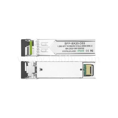 SFP 트랜시버 모듈 1.25gbps 20km LC 도달 Tx1310nm/Rx1550nm 데이터 센터 FTTH FTTX를 위한 양방향