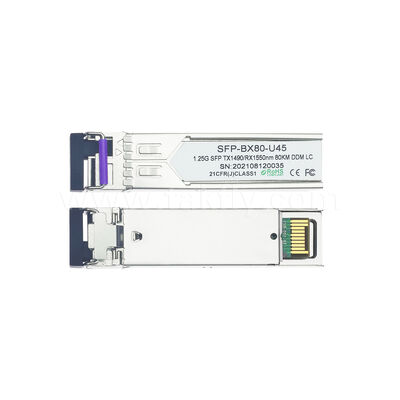 SFP 트랜시버 모듈 1.25Gbps 80km LC 도달 거리 Tx1490nm/Rx1550nm SFP 양방향, 데이터 센터 FTTH FTTX용