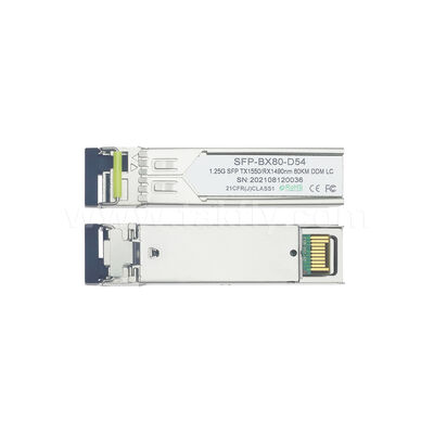 SFP 트랜시버 모듈 1.25Gbps 80km LC 도달 거리 Tx1490nm/Rx1550nm SFP 양방향, 데이터 센터 FTTH FTTX용
