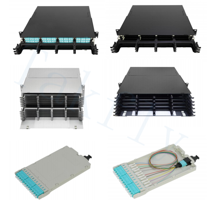 1U / 2U / 4U 고밀도 MPO 카세트 패치 패널 랙 마운트, 쉽게 연결 MPO에서 LC 카세트 모듈, 데이터 센터 및 SAN / LAN 응용 프로그램을위한 사전 로딩 된 LC 어댑터