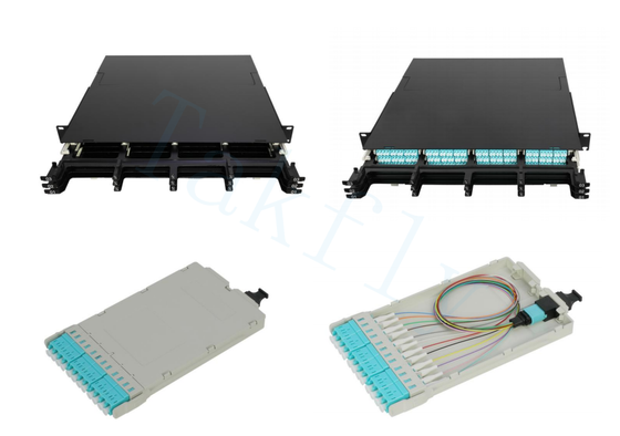 1U 144C 고밀도 MPO 패치 패널 – 카세트 12개, MPO에서 LC로 변환, SAN/LAN/데이터 센터용으로 사전 종단됨