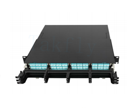 1U 144C 고밀도 MPO 패치 패널 – 카세트 12개, MPO에서 LC로 변환, SAN/LAN/데이터 센터용으로 사전 종단됨