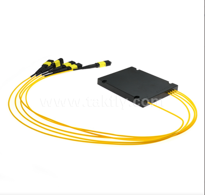 1×4 MPO/MTP SM PLC 분배기 – 단일 모드, 1×4 구성, MPO 입력 - MPO 출력, 낮은 삽입 손실(7.2dB 이하), 고밀도 데이터 센터 케이블링, 사전 종단 시스템 및 FTTx 분배용
