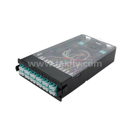 사전 종료된 카세트 모듈 ∙ TK-HRM-04, 12C/24C, 듀얼 모드: LC 피그테일 퓨전 또는 MPO-LC 카세트 관리, 데이터 센터 케이블링을 위한 플러그 앤 플레이