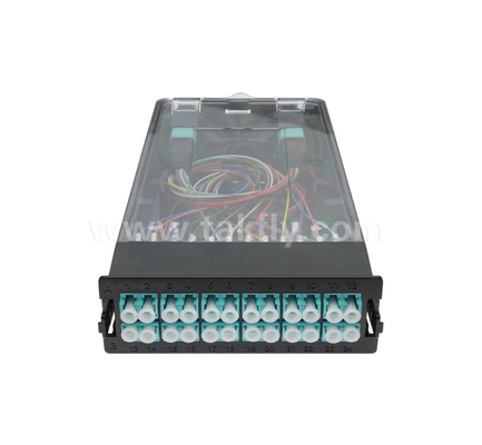 사전 종료된 카세트 모듈 ∙ TK-HRM-04, 12C/24C, 듀얼 모드: LC 피그테일 퓨전 또는 MPO-LC 카세트 관리, 데이터 센터 케이블링을 위한 플러그 앤 플레이