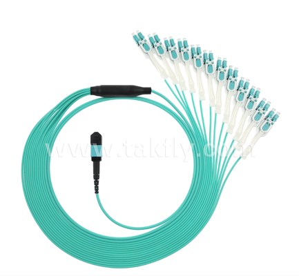MPO/MTP에서 LC 유니부트 브레이크아웃 패치 코드 40G/100G 데이터 센터용 OM3 멀티모드, 고밀도, 극성 역전성