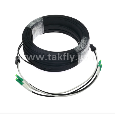 LC/APC 플래트 드롭 패치 코드 - 2 코르 듀플렉스, 사전 연결, 진동 방지, 빠른 FTTH 배포를 위해 실내 등급.
