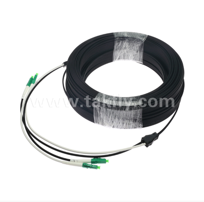 LC/APC 플래트 드롭 패치 코드 - 2 코르 듀플렉스, 사전 연결, 진동 방지, 빠른 FTTH 배포를 위해 실내 등급.
