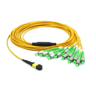 FC APC to MTP 12 파이버 브레이크아웃 케이블 G657A1 0.3dB 저손실