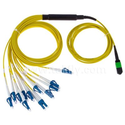 노랑색 재킷과 12 MPO / MTP-LC / APC SM 3.0 밀리미터 탈출 광섬유 MPO / MTP 점퍼