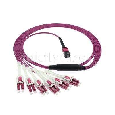 6 LC에 대한 12F MPO는 네트워크 케이블링을 위해 유니부트 광섬유 트렁크 케이블 MM OM4를 이중화합니다