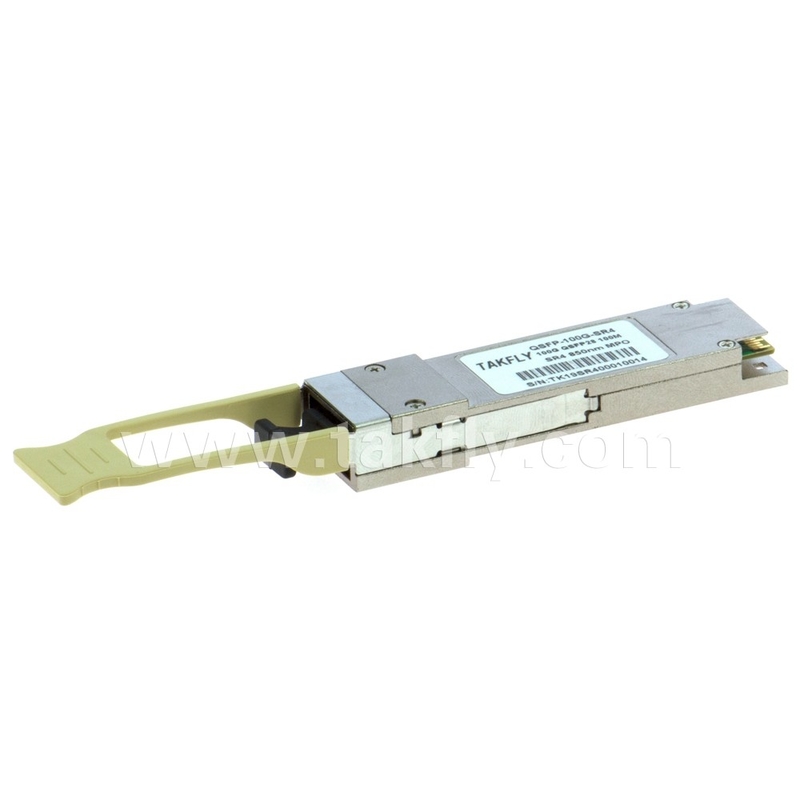 100Gbps QSFP28 SR4 850nm 100m MPO DDM 트랜시버로 채널당 27.952Gbps까지 데이터 속도