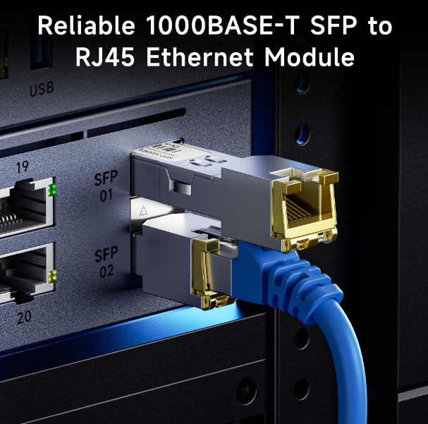 RJ45 기가비트 SFP 모듈 1000BASE-T 구리 SFP 트랜시버 1.25Gbps 및 낮은 EMI